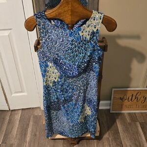 Connected Apparel Blue and Yellow Pattern Dress